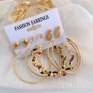 Pineapple Earring / Colored Bead Large Circle Earring Set (6)